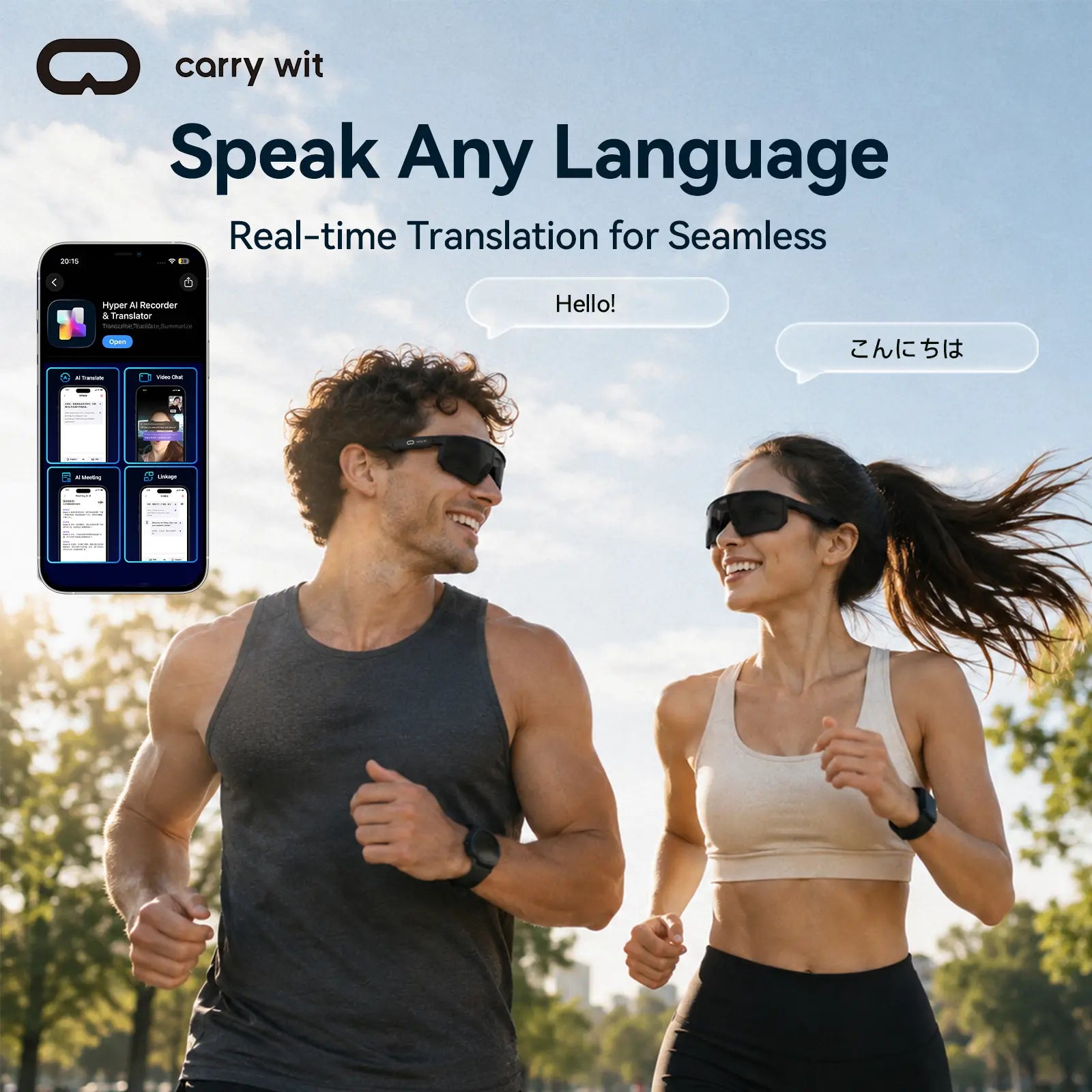 CARRY WIT Smart Glasses Bluetooth 5.4, Open Ear Audio Glasses with Hands-Free Calling & Wireless Music, Lightweight Smart Eyewear for Men Women,Qy-Pro1