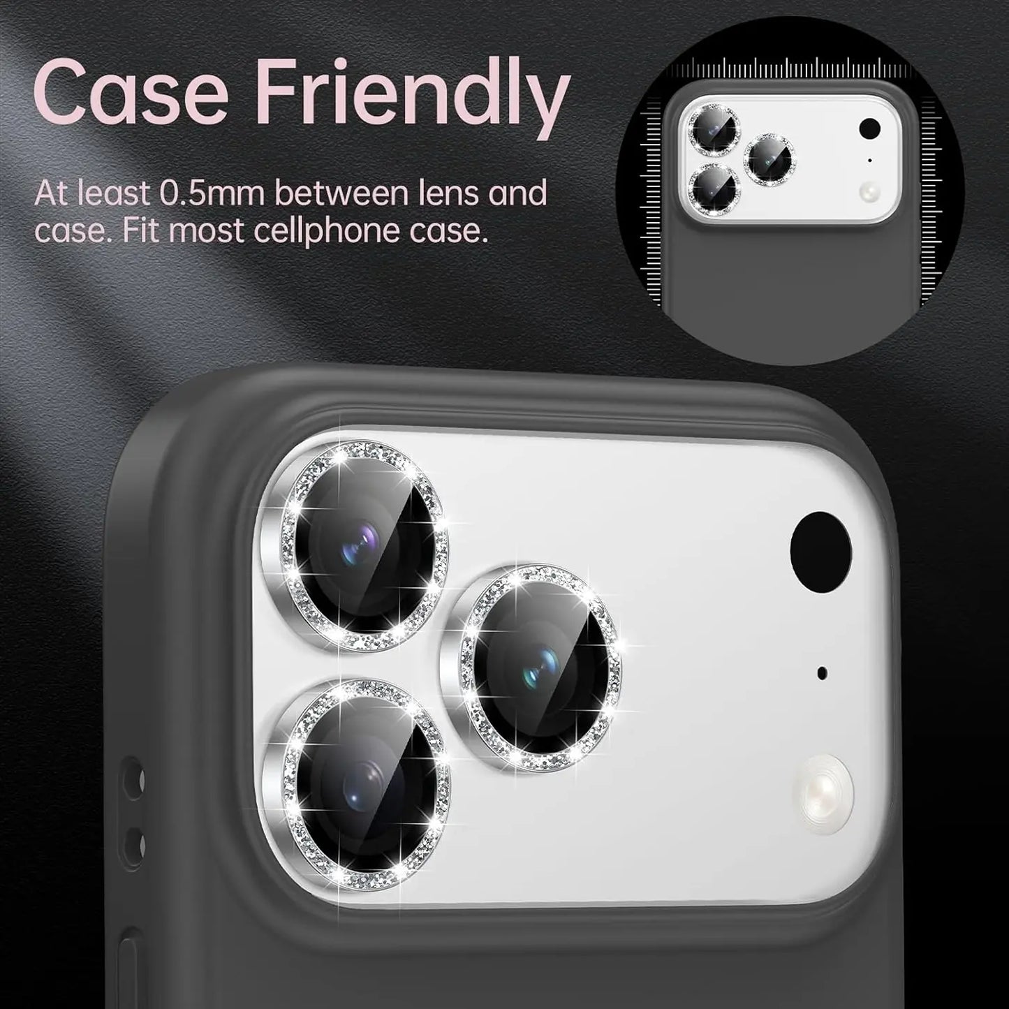 Camera Protector with Sparkling Diamond Design for Iphone17/16/15/14/13/Promax/Pro/Plus/Air Tempered Glass Screen Protector with Shimmering Diamond Details Scratch-Resistant Easy to Install Exquisite Mobile Accessory for Long-Lasting Smartphone Protection