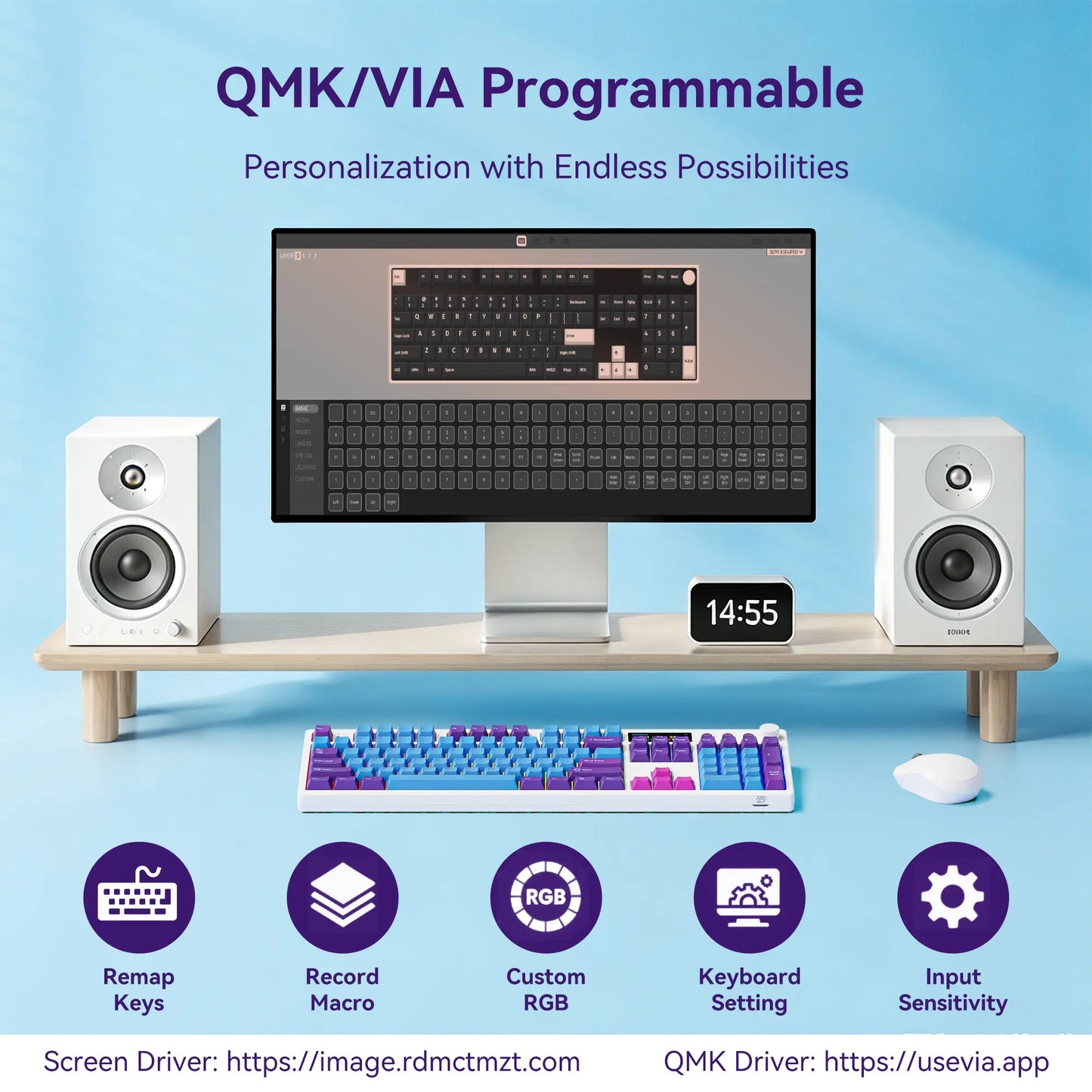BOYI K104Pro Mechanical Keyboard with 2.2" Screen&Media Knob,Qmk/Via Custom Bt5.0/2.4Ghz/Type-C Gasket Mounted Hot Swap RGB Full Size Creamy Wireless Keyboard NKRO Gaming Keyboard