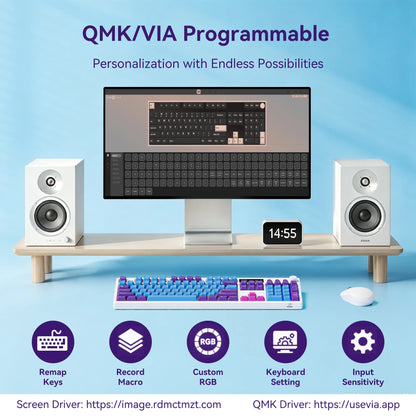 BOYI K104Pro Mechanical Keyboard with 2.2" Screen&Media Knob,Qmk/Via Custom Bt5.0/2.4Ghz/Type-C Gasket Mounted Hot Swap RGB Full Size Creamy Wireless Keyboard NKRO Gaming Keyboard