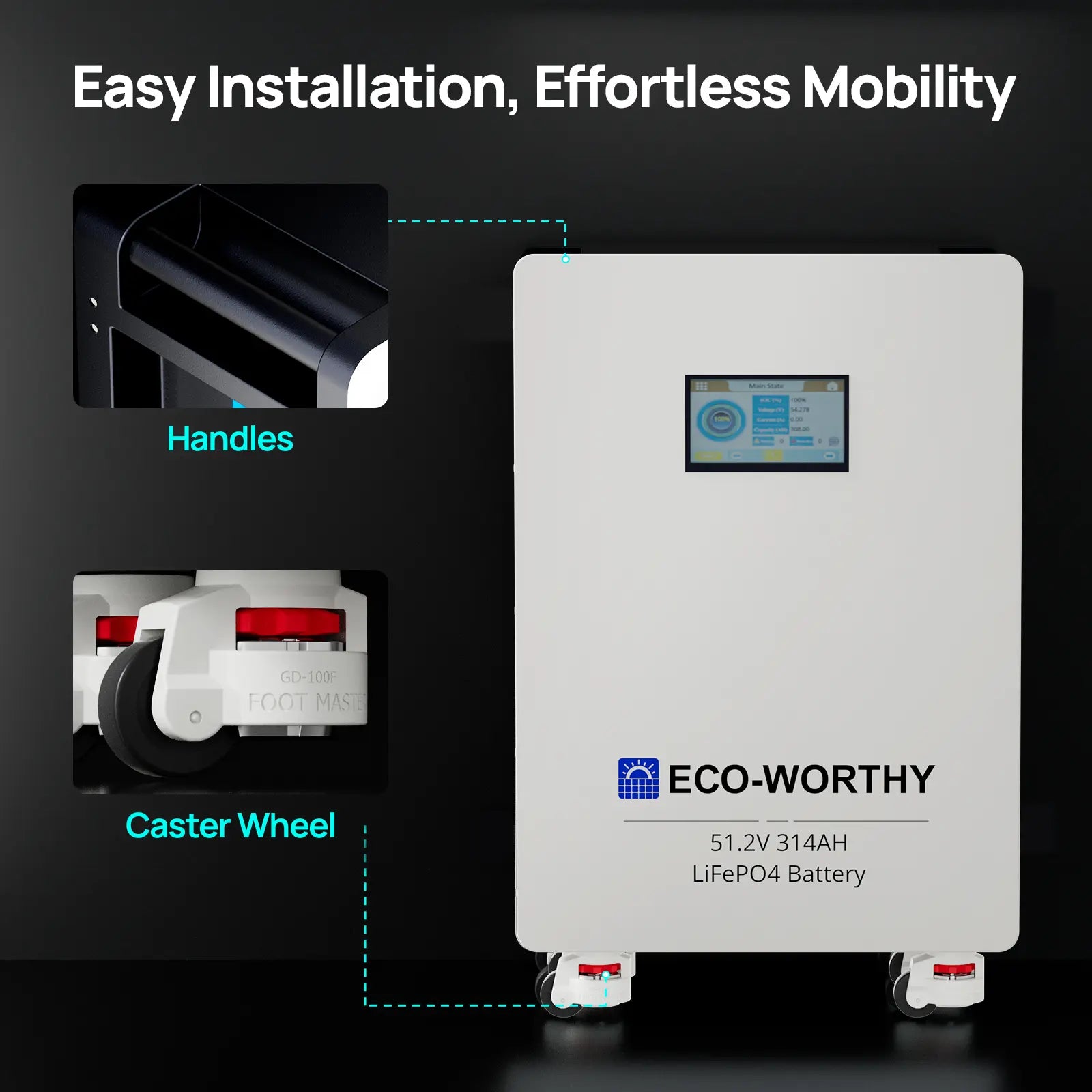 ECO-WORTHY 48V 314Ah Lifepo4 Lithium Battery with Lifepo4 Cells, 16.1Kwh High-Capacity Home Energy Storage, Equipped with Breakers and RS485/CAN/RS232 Interfaces