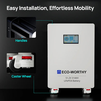 ECO-WORTHY 48V 314Ah Lifepo4 Lithium Battery with Lifepo4 Cells, 16.1Kwh High-Capacity Home Energy Storage, Equipped with Breakers and RS485/CAN/RS232 Interfaces