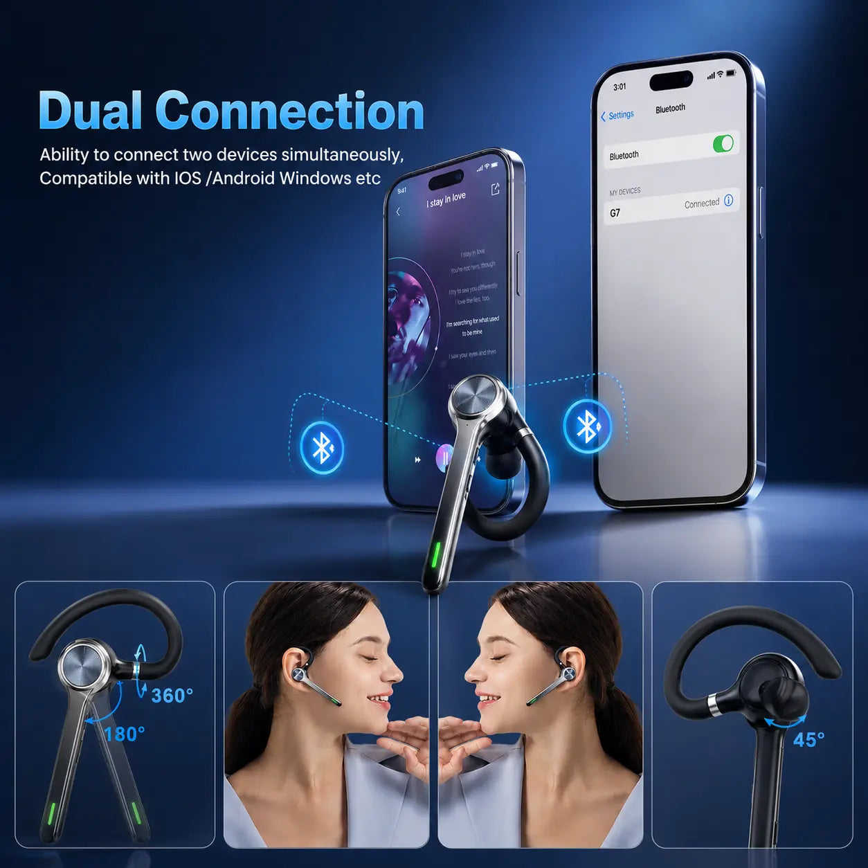 Bluetooth Headset, Wireless Earpiece with AI Noise Cancelling Mic, 500Mah LED Display Charging Case, up to 72H Talk Time, USB Dongle and Mute Button for Trucker Office Computer Phone, G7 Tiktokshopbacktoschool,Back to School,Back to School Haul