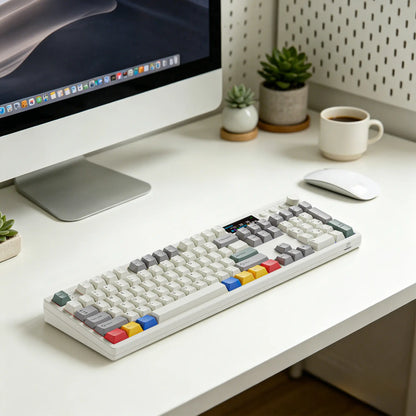 BOYI K104Pro Mechanical Keyboard with 2.2" Screen&Media Knob,Qmk/Via Custom Bt5.0/2.4Ghz/Type-C Gasket Mounted Hot Swap RGB Full Size Creamy Wireless Keyboard NKRO Gaming Keyboard