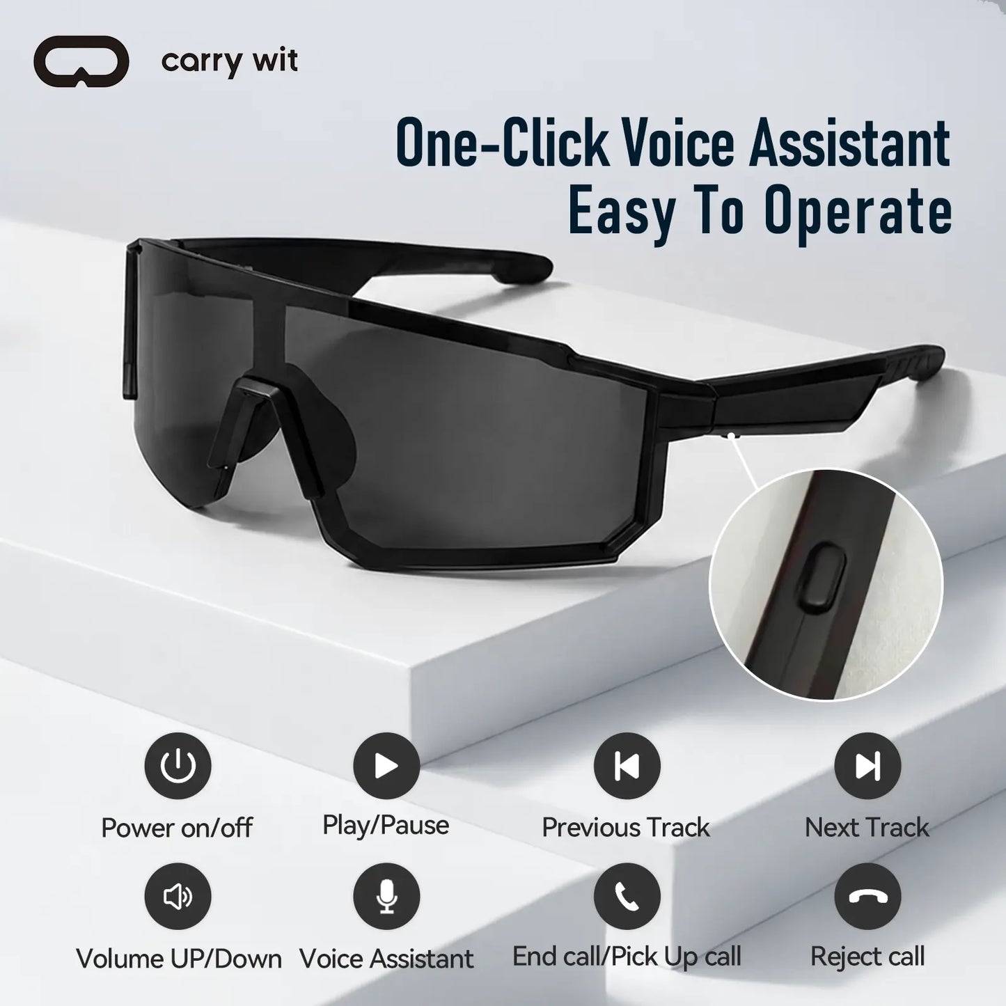 CARRY WIT Smart Glasses Bluetooth 5.4, Open Ear Audio Glasses with Hands-Free Calling & Wireless Music, Lightweight Smart Eyewear for Men Women,Qy-Pro1