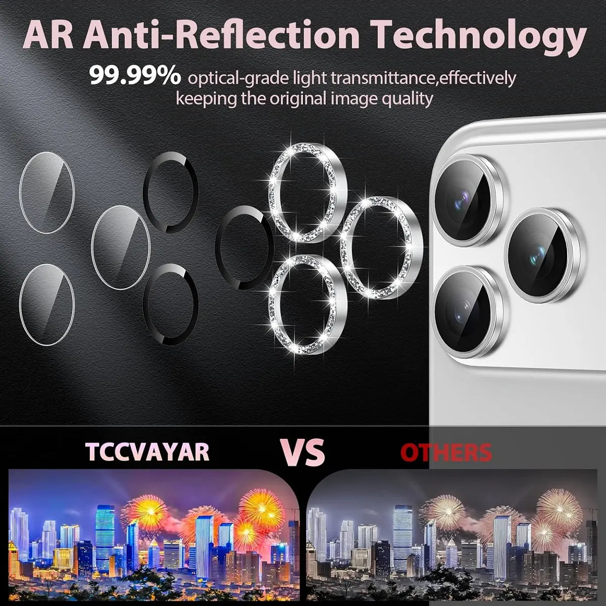 Camera Protector with Sparkling Diamond Design for Iphone17/16/15/14/13/Promax/Pro/Plus/Air Tempered Glass Screen Protector with Shimmering Diamond Details Scratch-Resistant Easy to Install Exquisite Mobile Accessory for Long-Lasting Smartphone Protection