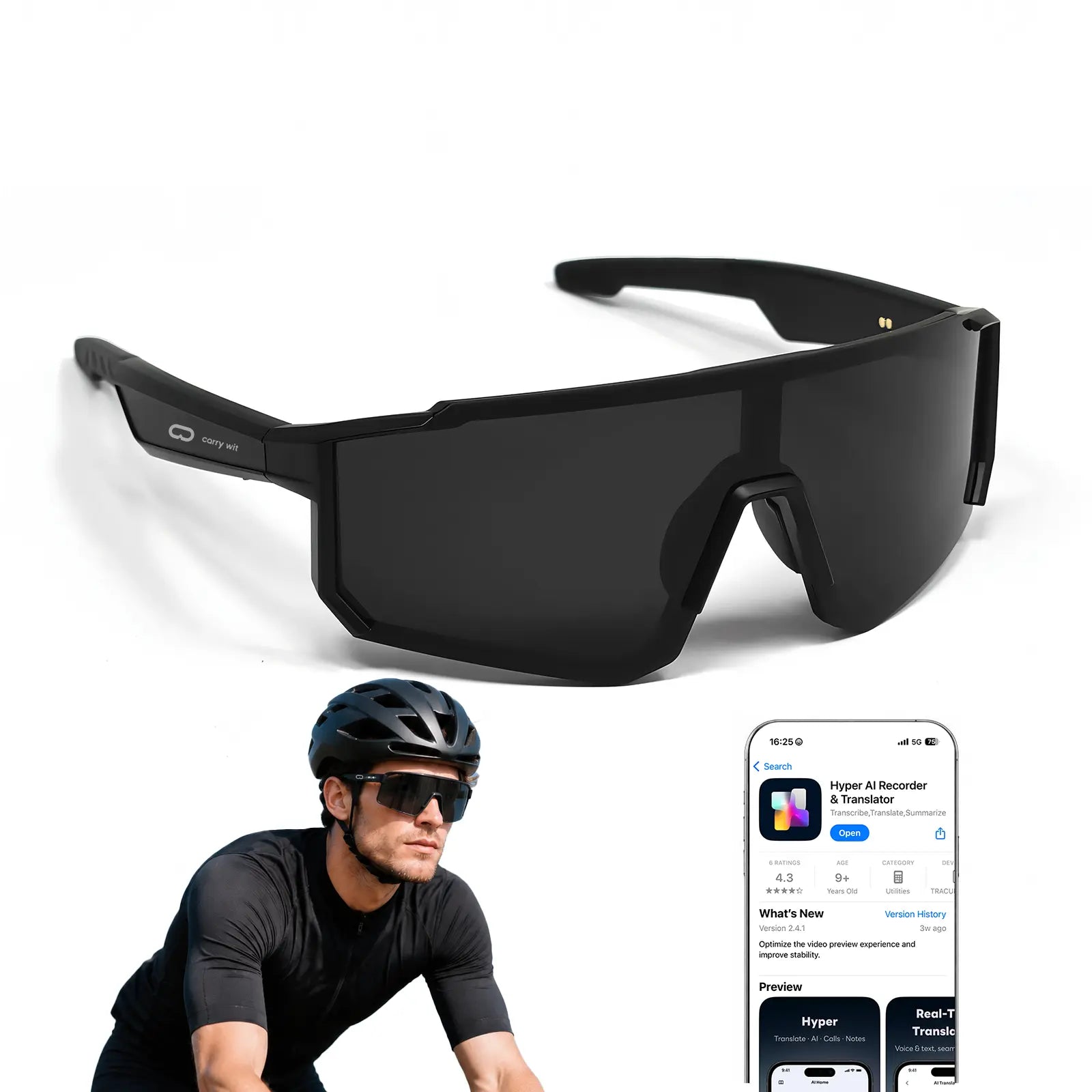 CARRY WIT Smart Glasses Bluetooth 5.4, Open Ear Audio Glasses with Hands-Free Calling & Wireless Music, Lightweight Smart Eyewear for Men Women,Qy-Pro1