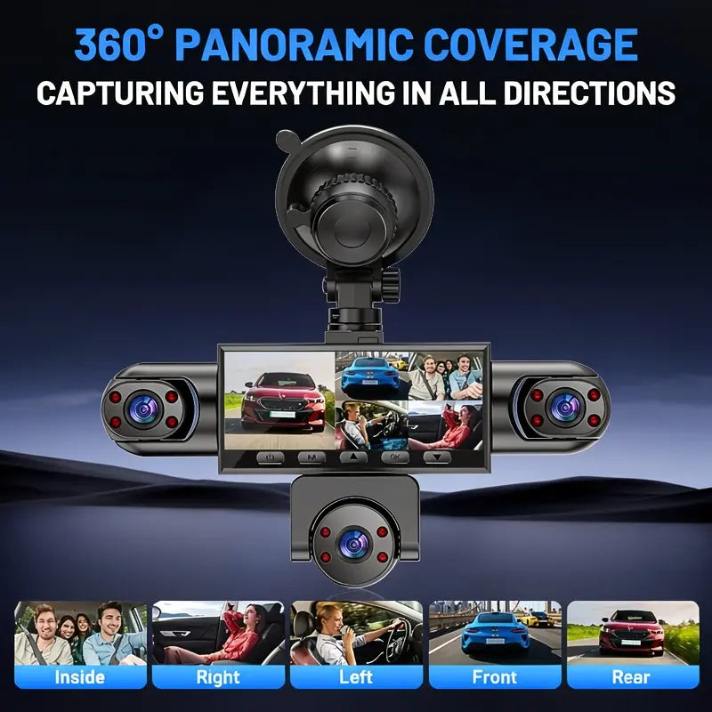 Dash Cam 5 Lens 1080P Full 360 Degree Comprehensive Coverage 5 Channel Camera Front Rear Left Right Inner View Screen Reverse Image Loop Recording Parking Monitor Wide Angle 64GB Storage Vehicle Installed Not Rechargeable Power Sohochic