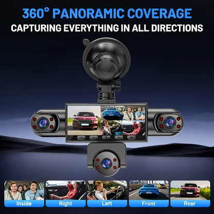 Dash Cam 5 Lens 1080P Full 360 Degree Comprehensive Coverage 5 Channel Camera Front Rear Left Right Inner View Screen Reverse Image Loop Recording Parking Monitor Wide Angle 64GB Storage Vehicle Installed Not Rechargeable Power Sohochic