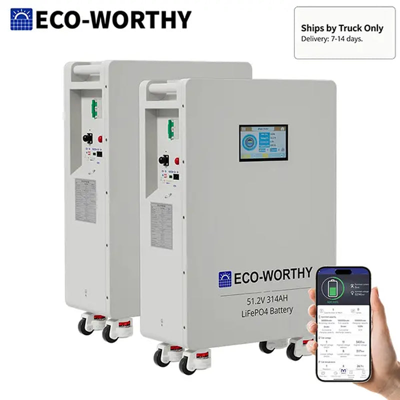 ECO-WORTHY 48V 314Ah Lifepo4 Lithium Battery with Lifepo4 Cells, 16.1Kwh High-Capacity Home Energy Storage, Equipped with Breakers and RS485/CAN/RS232 Interfaces