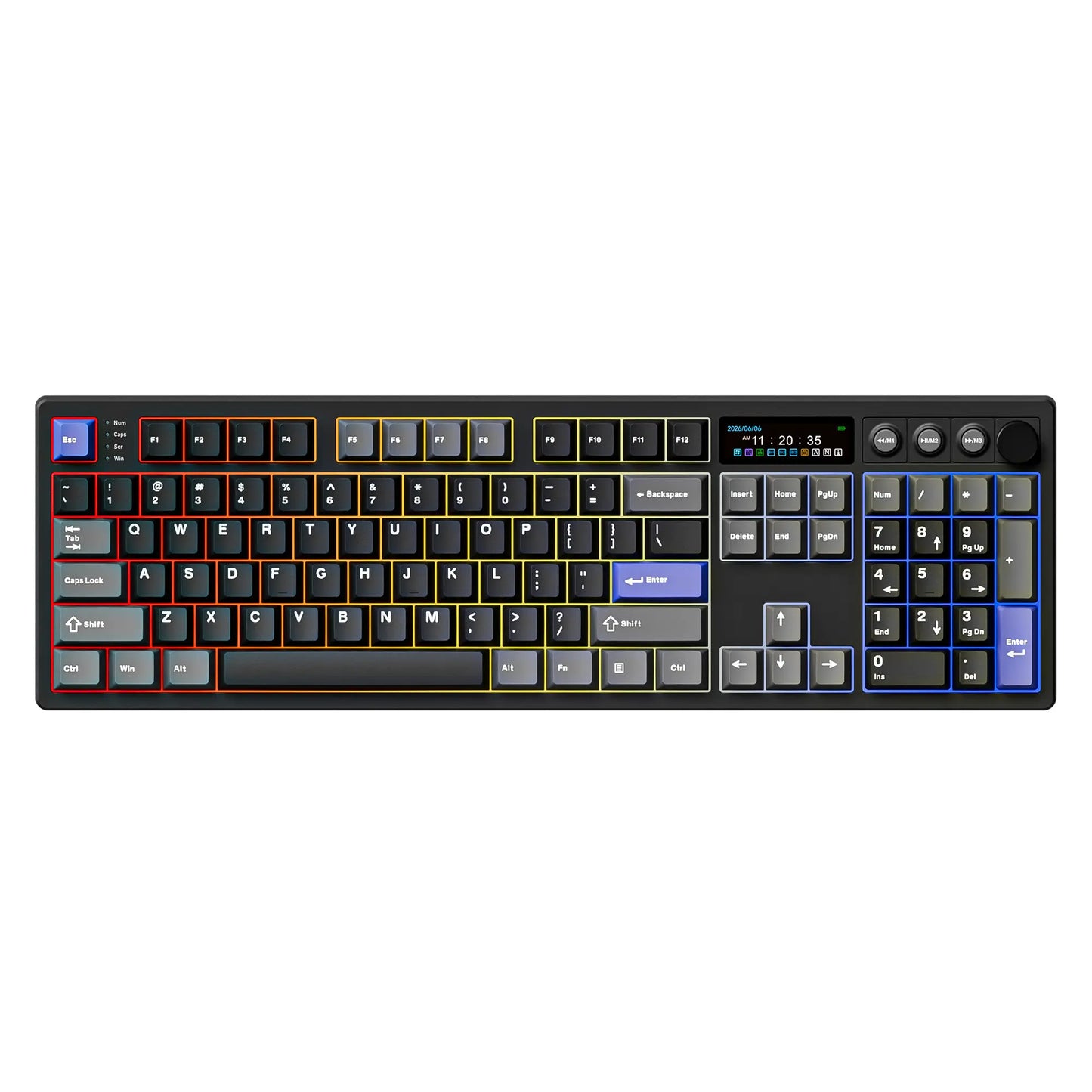 BOYI K104Pro Mechanical Keyboard with 2.2" Screen&Media Knob,Qmk/Via Custom Bt5.0/2.4Ghz/Type-C Gasket Mounted Hot Swap RGB Full Size Creamy Wireless Keyboard NKRO Gaming Keyboard