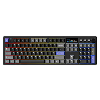 BOYI K104Pro Mechanical Keyboard with 2.2" Screen&Media Knob,Qmk/Via Custom Bt5.0/2.4Ghz/Type-C Gasket Mounted Hot Swap RGB Full Size Creamy Wireless Keyboard NKRO Gaming Keyboard