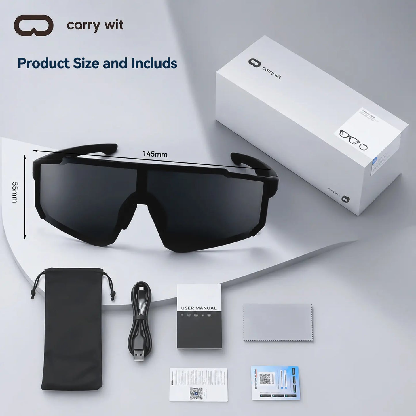 CARRY WIT Smart Glasses Bluetooth 5.4, Open Ear Audio Glasses with Hands-Free Calling & Wireless Music, Lightweight Smart Eyewear for Men Women,Qy-Pro1