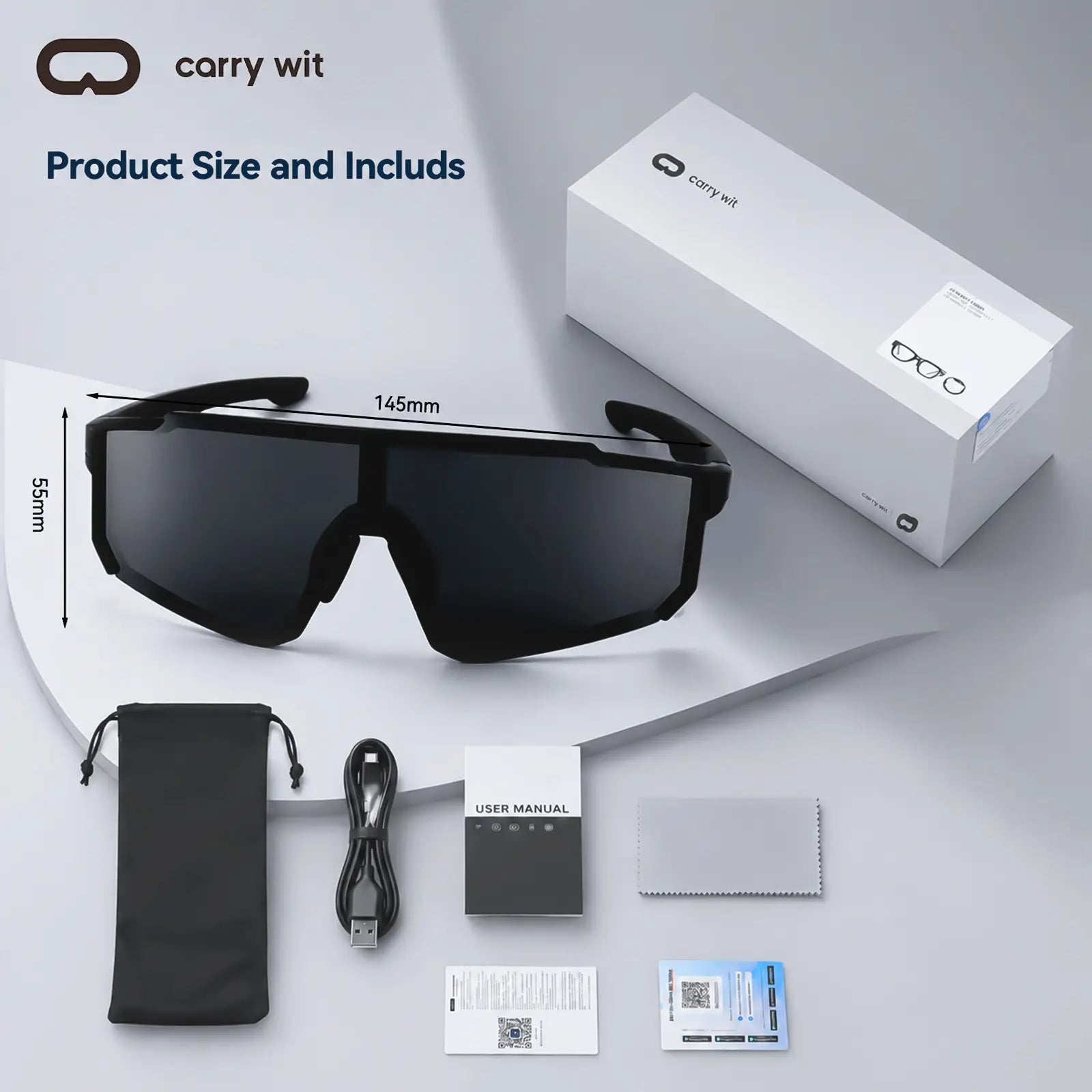 CARRY WIT Smart Glasses Bluetooth 5.4, Open Ear Audio Glasses with Hands-Free Calling & Wireless Music, Lightweight Smart Eyewear for Men Women,Qy-Pro1