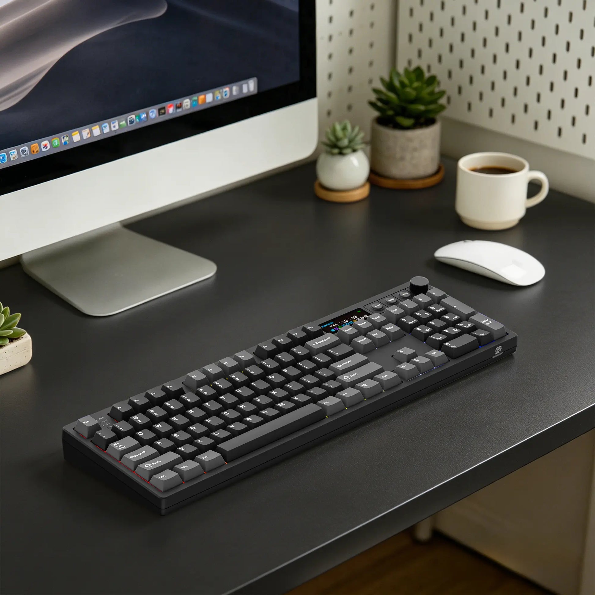 BOYI K104Pro Mechanical Keyboard with 2.2" Screen&Media Knob,Qmk/Via Custom Bt5.0/2.4Ghz/Type-C Gasket Mounted Hot Swap RGB Full Size Creamy Wireless Keyboard NKRO Gaming Keyboard