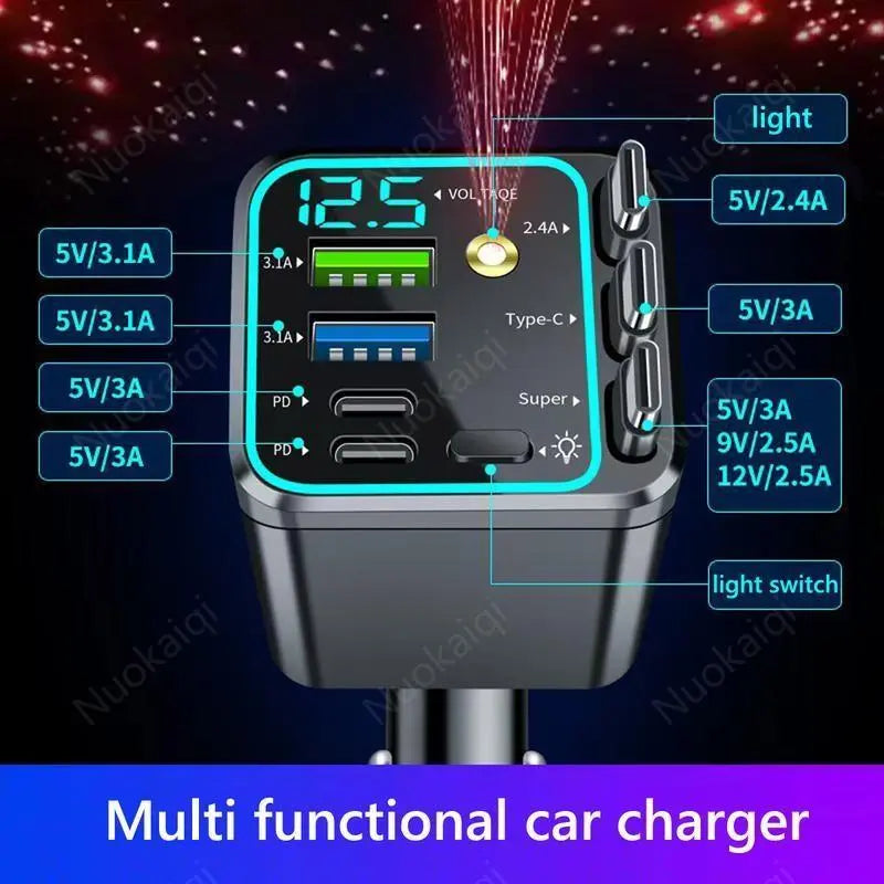 120W Max Multi-Port Charging Power Hub - High Speed Fast Charger, Vehicle/Auto Accessories, PD20W USB-A 65W, Tangle-Free Retractable Cables, Starry LED 1-Click Galaxy Projector for Phone Pad Laptop Car, High Speed Charger, Vehicle Accessories