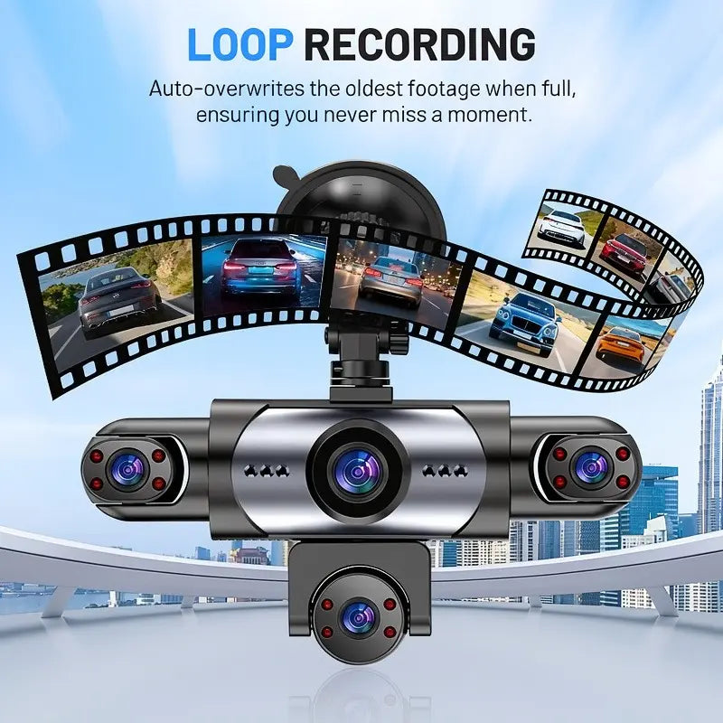 Dash Cam 5 Lens 1080P Full 360 Degree Comprehensive Coverage 5 Channel Camera Front Rear Left Right Inner View Screen Reverse Image Loop Recording Parking Monitor Wide Angle 64GB Storage Vehicle Installed Not Rechargeable Power Sohochic