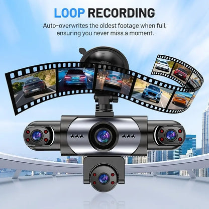 Dash Cam 5 Lens 1080P Full 360 Degree Comprehensive Coverage 5 Channel Camera Front Rear Left Right Inner View Screen Reverse Image Loop Recording Parking Monitor Wide Angle 64GB Storage Vehicle Installed Not Rechargeable Power Sohochic